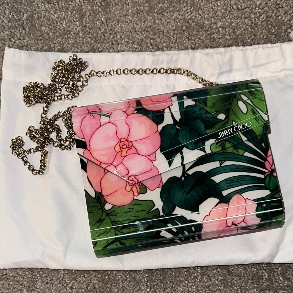 Jimmy Choo Pink and Green Floral Clutch